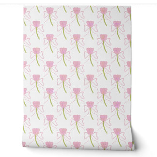 Elegantes rosa Schleife und Blumenaquarell-Muster  Tapete