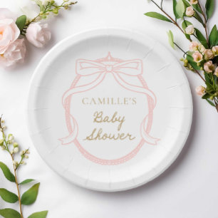 Elegantes rosa Schleifen Mädchen Baby Shower Pappteller