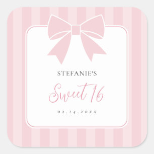 Elegantes rosa Schleifen Mädchen Sweet 16 Geburtst Quadratischer Aufkleber
