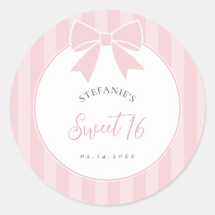 Elegantes rosa Schleifen Mädchen Sweet 16 Geburtst Runder Aufkleber