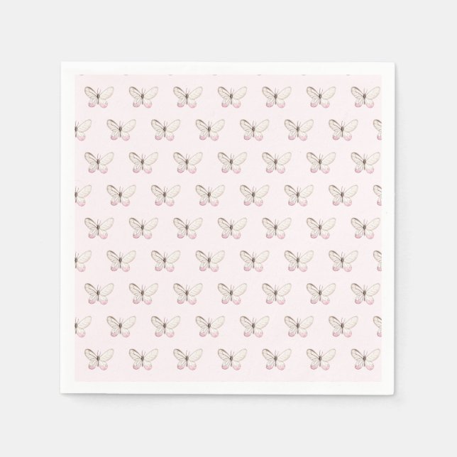 Elegantes rosa Schmetterlingsmuster Papier Napkins Serviette (Vorderseite)