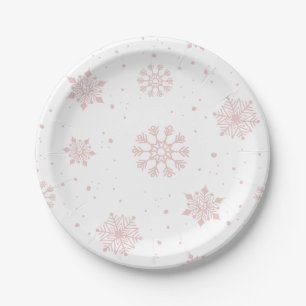 Elegantes Rosa Schneeflocken Winterwonderland Pappteller