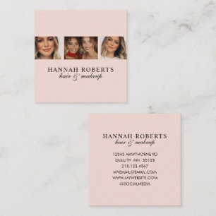 Elegantes Rosa-Schrift 3 Foto Haar Make-up Quadratische Visitenkarte