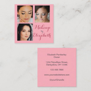 Elegantes Rosa-Schrift-3-Foto-Make-up Quadratische Visitenkarte