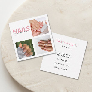 Elegantes Rosa-Schrift 3 Foto Nagelstudio Quadratische Visitenkarte