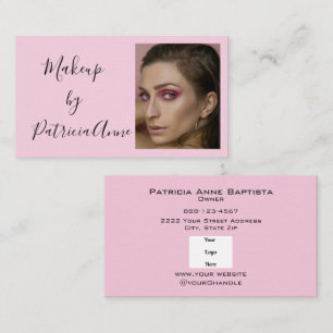 Elegantes Rosa Schriftzug Logo Foto Make-up Visitenkarte