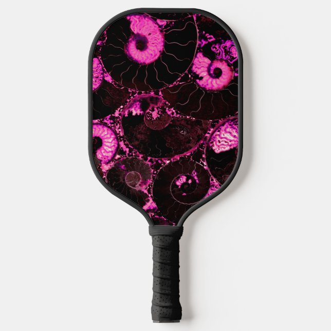 Elegantes rosa, schwarz-nautilus-fossiles Muschel  Pickleball Schläger (Vorderseite)