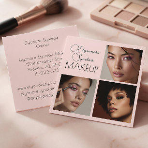Elegantes Rosa-Schwarz-Schrift-3-Foto-Make-up Quadratische Visitenkarte