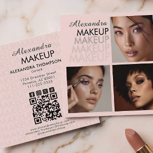 Elegantes Rosa-Schwarz-Schrift-3-Foto-Make-up Quadratische Visitenkarte