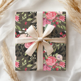 Elegantes Rosa Schwarze Rose Blütenfarben Geschenkpapier