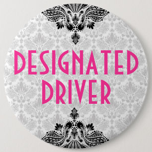 Elegantes rosa-schwarzes und graues Retro-Blumende Button