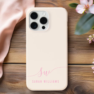 Elegantes rosa Script Initial Monogram iPhone 16 Pro Max Hülle