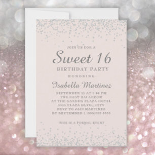 Elegantes Rosa Silber Glitter Sweet 16 Einladung