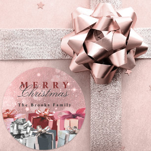 Elegantes Rosa Silber Wrapped Geschenkboxen Weihna Runder Aufkleber