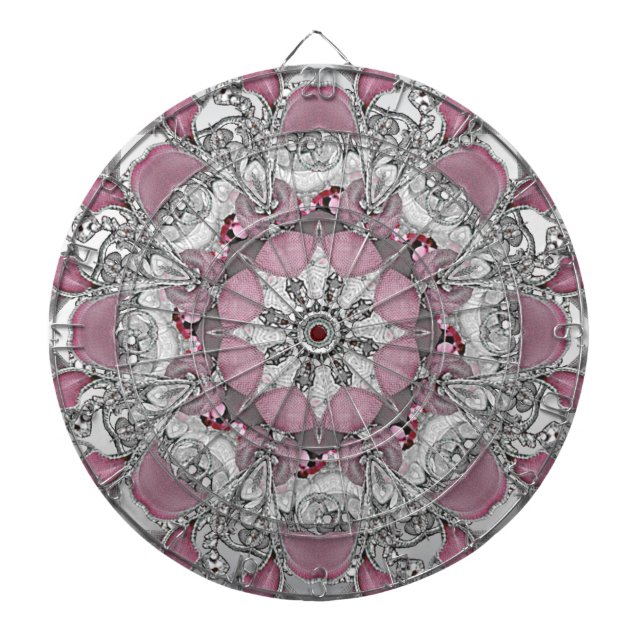 Elegantes rosa Silberdekoratives Dartboard Dartscheibe (vorne)
