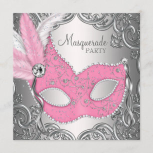 Elegantes rosa silbernes Masken-Maskerade-Party Einladung