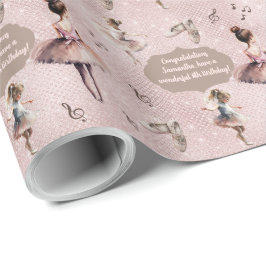 Elegantes rosa Silver Name Age Text Ballet Tutu Geschenkpapier