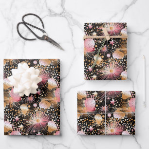 Elegantes rosa Sternmuster gekachelt Geschenkpapier Set