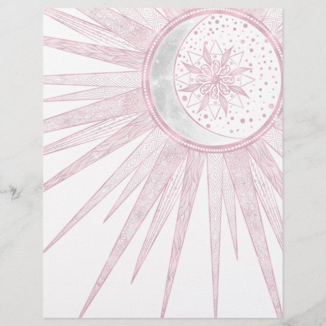 Elegantes rosa Sun Moon Doodle Mandala Weißes Desi Briefbogen (Vorderseite)