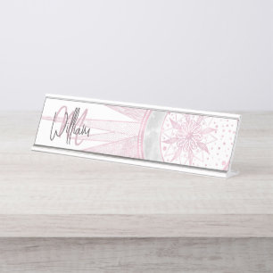 Elegantes rosa Sun Moon Doodle Mandala Weißes Desi Schreibtischnamensplakette