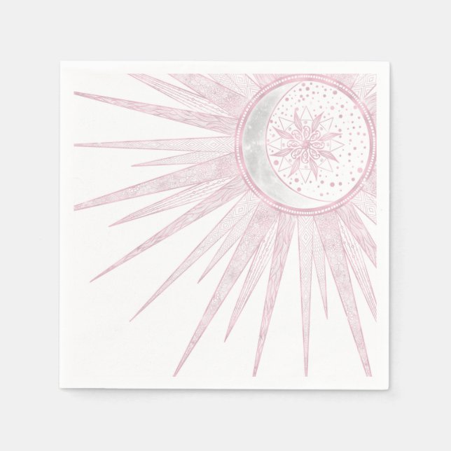 Elegantes rosa Sun Moon Doodle Mandala Weißes Desi Serviette (Vorderseite)