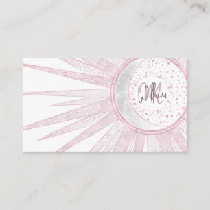 Elegantes rosa Sun Moon Doodle Mandala Weißes Desi Visitenkarte