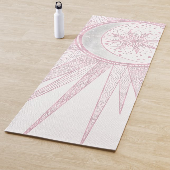 Elegantes rosa Sun Moon Doodle Mandala Weißes Desi Yogamatte (Beispiel)