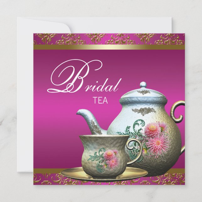 Elegantes rosa Tea Party Brautparty Einladung (Vorderseite)
