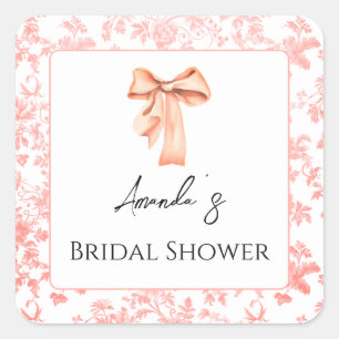 Elegantes rosa Toile-Blumen-Braut-Shower-Brunch Quadratischer Aufkleber