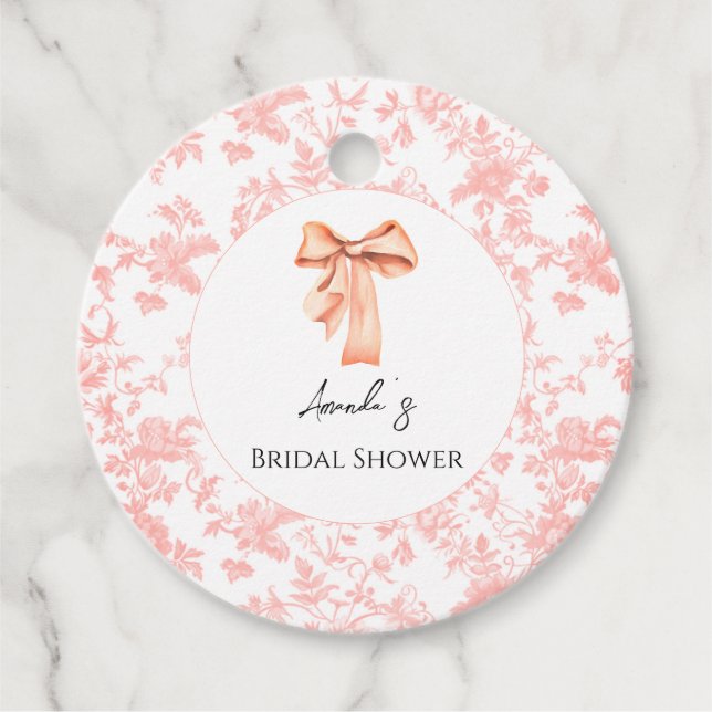 Elegantes Rosa Toile Brautparty Brunch Geschenkanhänger (Vorderseite)