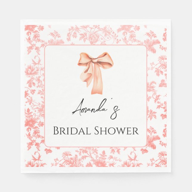 Elegantes Rosa Toile Brautparty Brunch Serviette (Vorderseite)