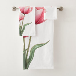 Elegantes rosa Tulpen-Garten-Aquarell-Geschenk für Badhandtuch Set