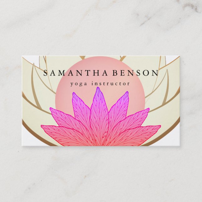 Elegantes Rosa-u. Goldlotos-Blumen-Logo-Yoga Visitenkarte (Vorderseite)