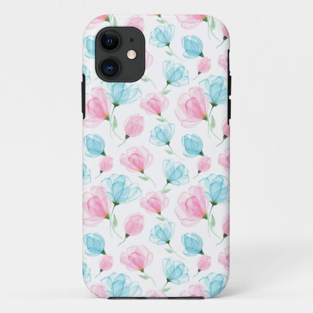 Elegantes rosa und blaues Blumenmuster Case-Mate iPhone Hülle (Rückseite)