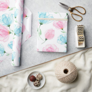Elegantes rosa und blaues Blumenmuster Geschenkpapier
