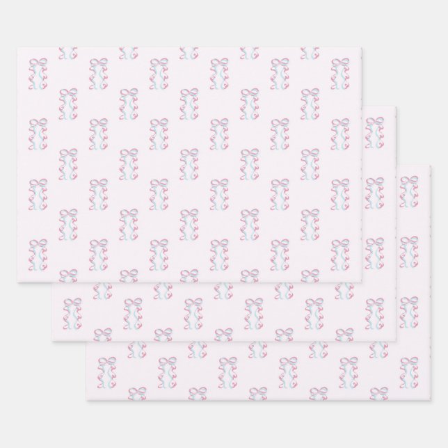 Elegantes rosa und blaues Flachbandpapier Geschenkpapier Set (Set)