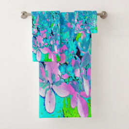 Elegantes rosa und blaues Limelight Hydrangea Badhandtuch Set