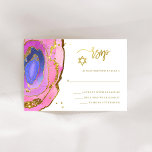 Elegantes Rosa und Blue Geode mit Gold Bat Mitzvah RSVP Karte<br><div class="desc">Diese eleganten,  modernen Bat Mitzvah Antwortkarten sind mit trendigen rosa und blauen Aquarellsteinen mit Imitaten goldgeschriebenen Drehbüchern,  Star of David und Akzenten ausgestattet.</div>