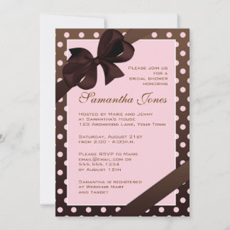 Elegantes Rosa und Brown-Polka-Punkt-Brautparty Einladung