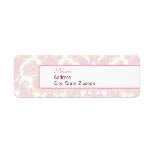 Elegantes rosa und gelbes Damast-Adressen-Etikett