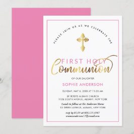 Elegantes Rosa und Gold Erstkommunion Einladung