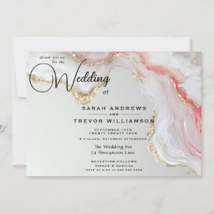 Elegantes Rosa und Gold Fluid-Tinte-Achat Einladung