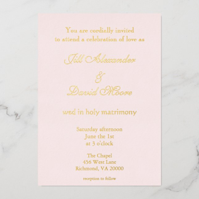 Elegantes Rosa und Gold Folieneinladung (Vorderseite)