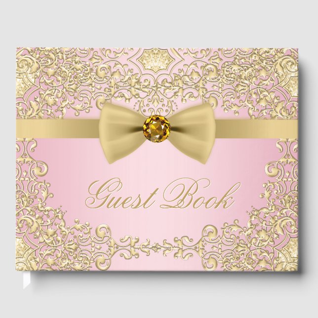 Elegantes Rosa und Gold Gästebuch (Vorderseite)