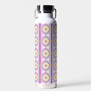 Elegantes Rosa und Gold geometrisches Blumenmuster Trinkflasche