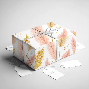 Elegantes Rosa und Gold Glitter Pampasgras Geschenkpapier