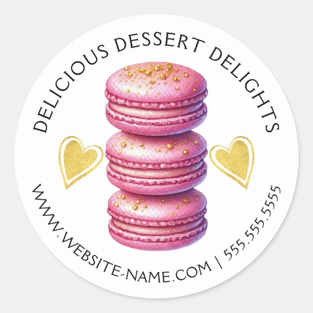 Elegantes Rosa und Gold Macaron Backen Runder Aufkleber (Vorderseite)
