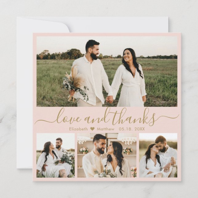 Elegantes Rosa und Gold Script Foto Hochzeit Dankeskarte (Vorderseite)