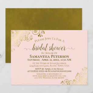 Elegantes Rosa- und Gold-Spitzen-Brautparty Einladung