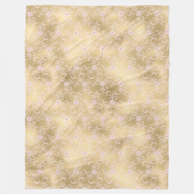 Elegantes rosa und goldenes, florales Spitzen Fleecedecke (Vorderseite)